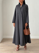 Layered Linen Abaya Dark Grey