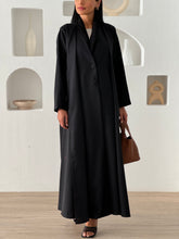 Layered Linen Abaya Black