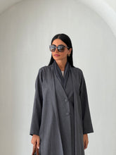 Layered Linen Abaya Dark Grey