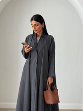 Layered Linen Abaya Dark Grey