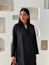 Layered Linen Abaya Black