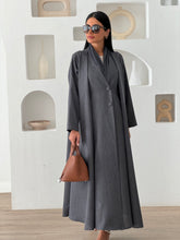 Layered Linen Abaya Dark Grey