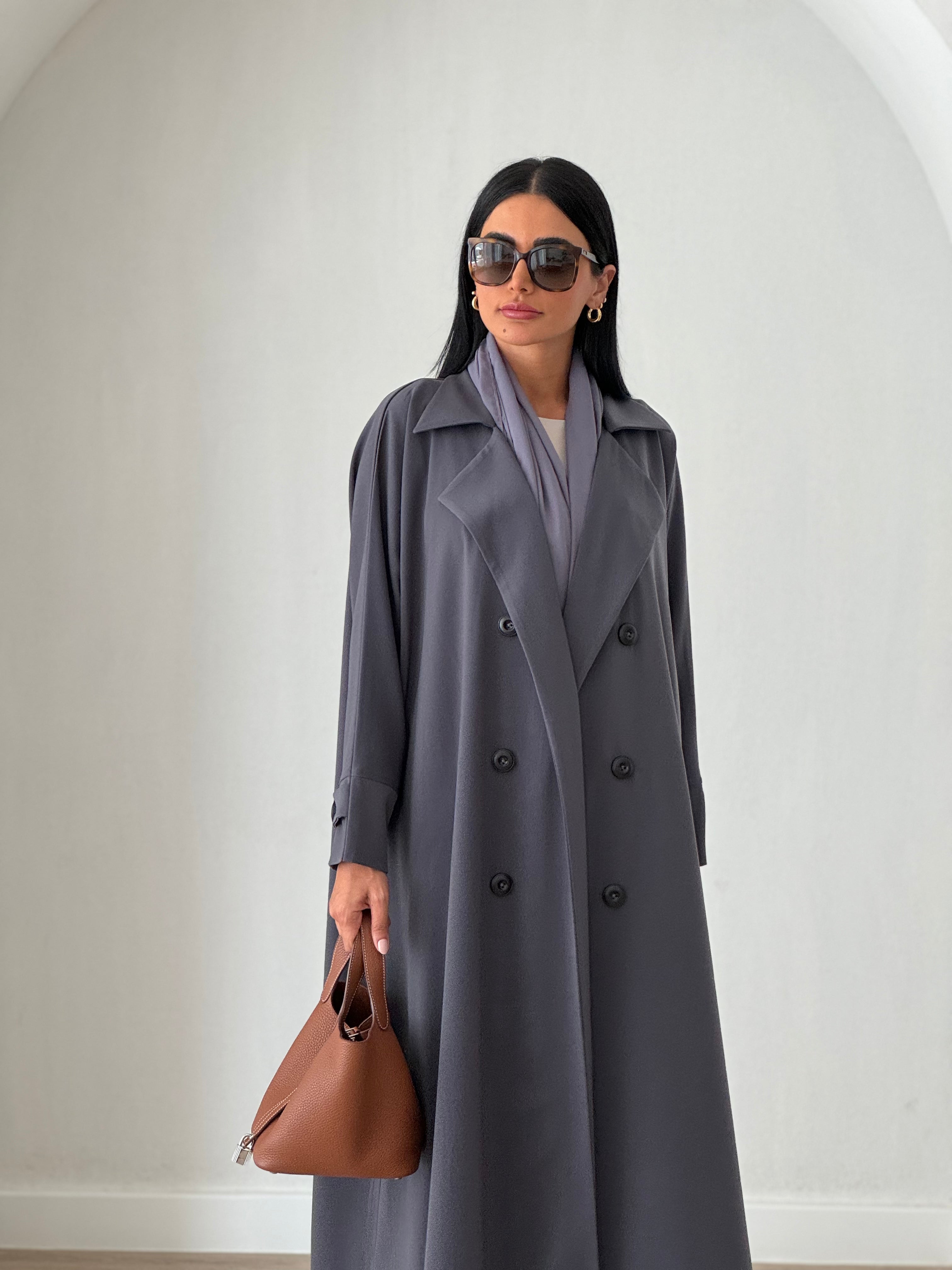 Trench Coat Abaya Grey – Laha