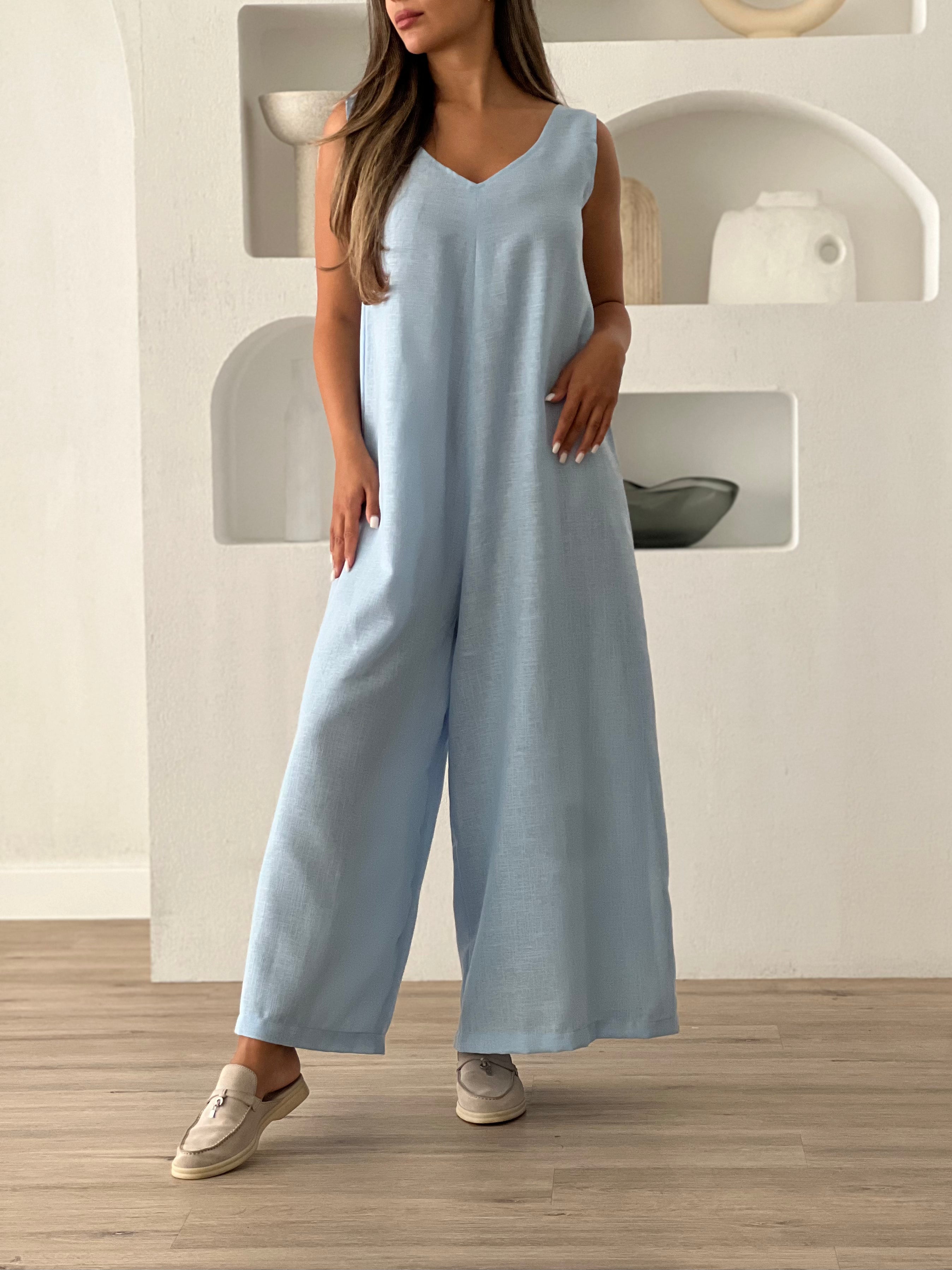 Linen Jumpsuit Set Blue Laha