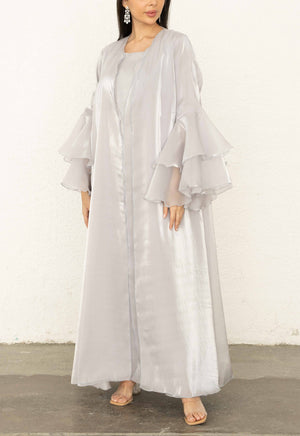 Open image in slideshow, Ruffle Abaya Grey
